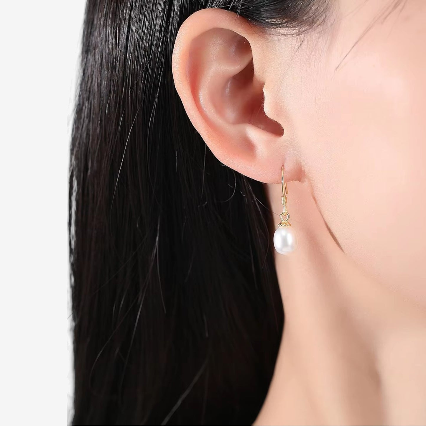 Boucles d'Oreilles Diana en Argent 925 Dorée à l'Or 18k, Perles d'Eau Douce