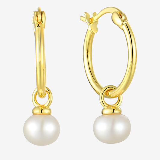 Boucles d'oreilles créoles en argent 925 doré à l'or jaune 18k et perles d'eau douce