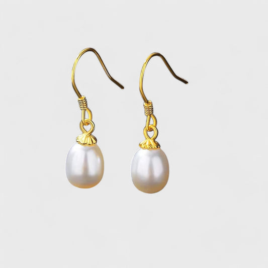 Boucles d'Oreilles Diana  en Argent 925  Dorée à l'Or 18k, Perles d'Eau Douce